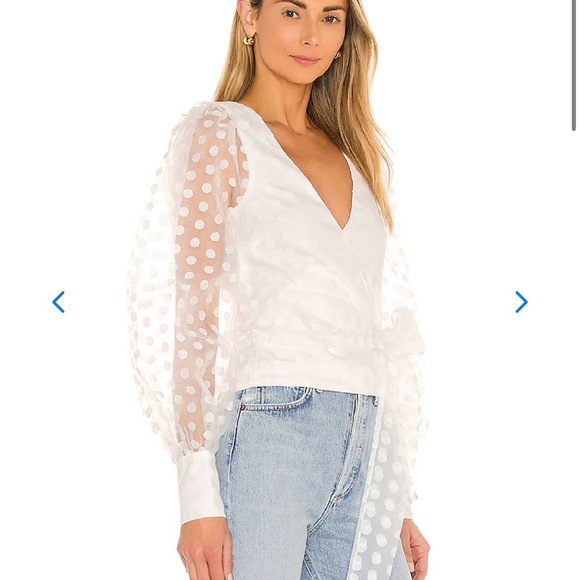 NEW Lovers & Friends White Polka Dot Wrap Blouse - Picture 2 of 9